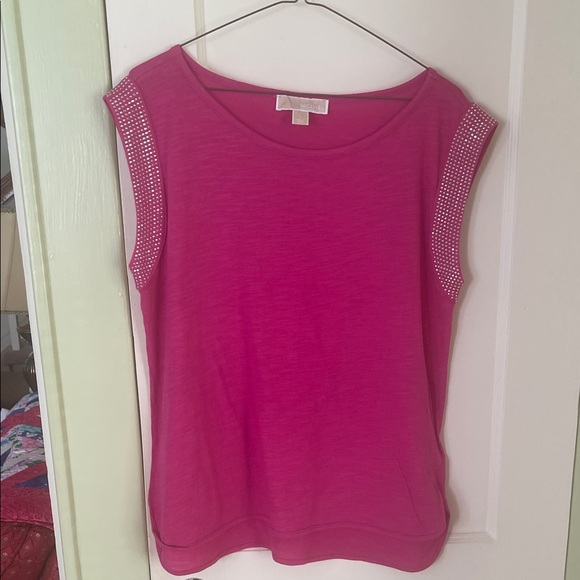 Michael Kors Fuchsia Tank Top with Embellished Sleeves - Picture 1 of 5